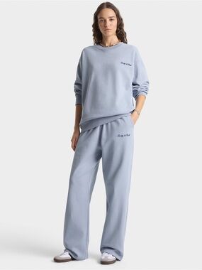 Sporty & Rich Signature Logo Embroidered Wide Sweatpant Faded Blue/Navy Small